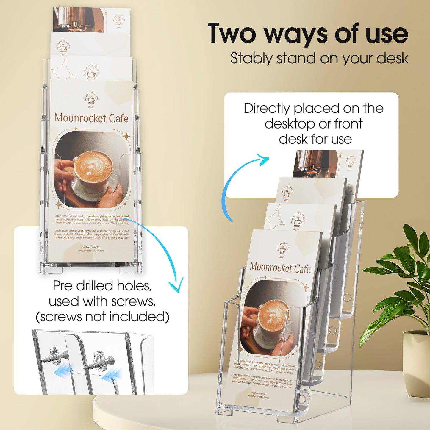 MaxGear Acrylic Brochure Holder, 4 Inch Wide 4 Tier Clear Literature Display Stand Premium Plastic Pamphlet Holder, Multi Pocket Wall Mount or Countertop Organizer for Office or Home, 3 Pack