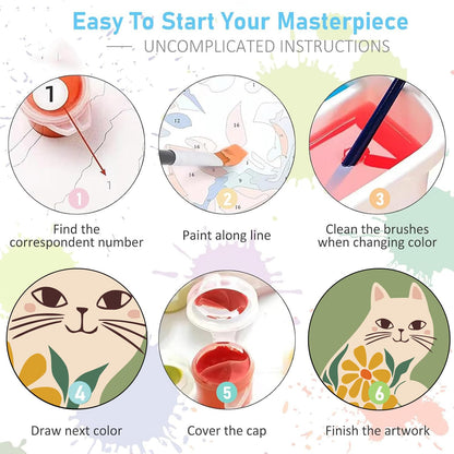Jethami 6 Pack Paint by Numbers Kit for Adults Beginner, Easy Cute Cat DIY Painting Canvas Art Kit for Home Wall Decor 8x12 in