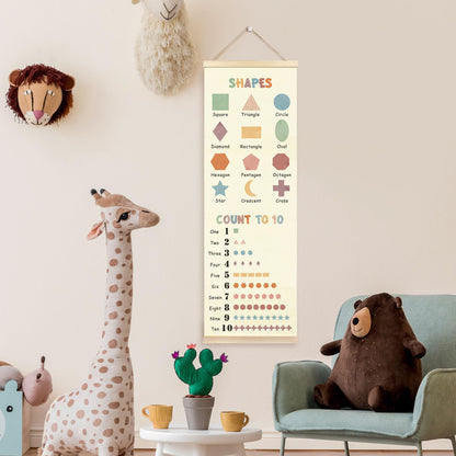 TAEDIN Boho Classroom Wall Art Poster Hanger Frame, Kids Room Wall Art with Wood Frames, Shapes Number 1 to 10 Educational Hanging Decor for Kids Boys Girls Toddler Room Bedroom Playroom, 12x35 Inches