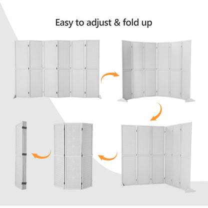 Bonnlo 4/6 Panel Pegboard Freestanding, 5 FT Portable Display Board Organizer for Craft Show Jewelry, Wooden Folding Privacy Screen Room Divider (White, 6 Panel with Base)