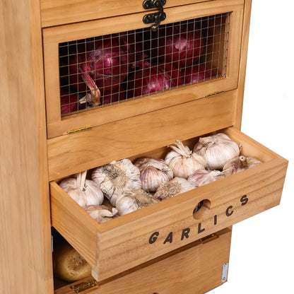 Potato Bin Veggie Organizer Rustic Pine Wood Potato, Onion & Garlic Storage Bin | Kitchen Organizer | Solid Wood Veggie Box | Compact Kitchen Box (13.77" L x 7.1" W x 29.3" H)