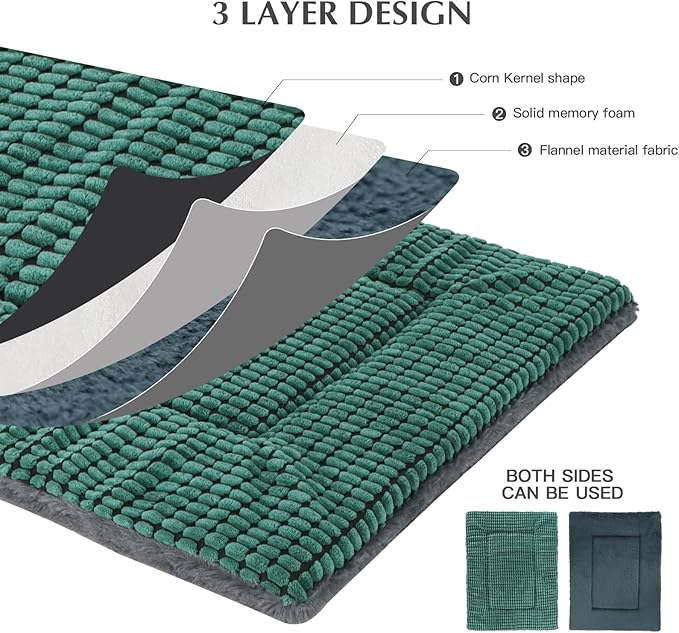 BVAGSS Reversible Dog Crate Pad, Memory Foam Pet Bed Mat, Soft Warm Machine Washable Sleeping Kennel Mattress for Small Medium Dogs XH079 (30''x20''x1.6'',Green)