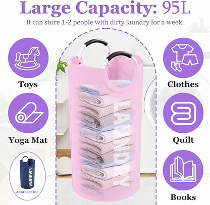 2Pcs Folding Laundry Basket for Adult, 95L Portable Laundry Baskets