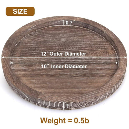 Round Decorative Wooden Serving Trays for Ottoman Coffee Table Tray Farmhouse Kitchen Home Decor Accents Circle Circular Wood Decorations Trays Rustic Dining Table Centerpiece Candle Holder Tray
