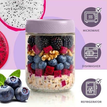 16 oz Mason Jars, 6 Pack Air Tight Overnight Oats Jars, Chia Pudding Glass Jars with Lids, Parfait Cups with Lids, Sugar Bowls, Glass Storage Jar for Yogurt, Snack, Food, Prep Meal, Breakfast