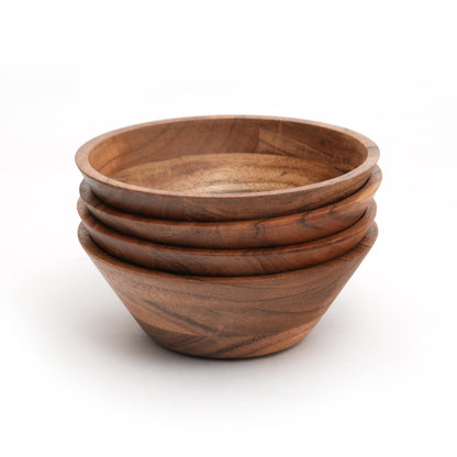 WEBHUSHI Acacia Wood Bowl Set of 4, 7-Inch Medium Serving Bowls, 700 Cubic cm Volume, 0.70 Liter Capacity, Brown