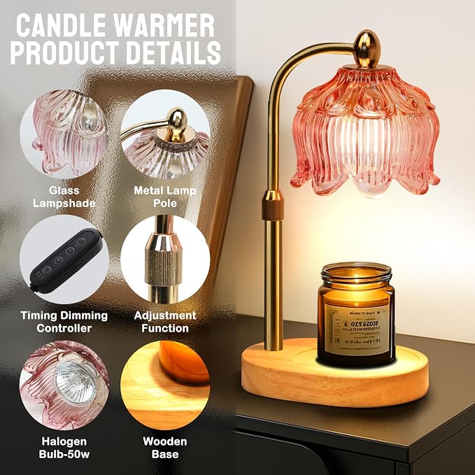 GEEZO Fragrance Candle Warmer Lamp，Electric Candle Warmer with Timer & Dimmer，Mom Christmas Birthday Gifts for Women, House Warming Gifts New Home Bedroom Decor