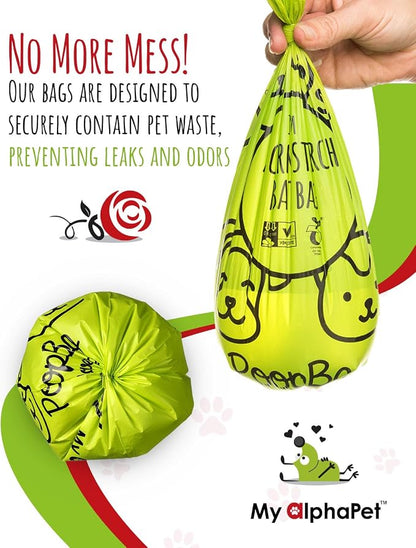 Compostable Dog Poop Bags, Cornstarch Eco-Friendly, HOME COMPOST NF T 51-800, 120 Count, Large Size Bag 9x13 Inches, 8 Unscented Refill Rolls, Leak-proof, Plantbased, GM-Free Corn