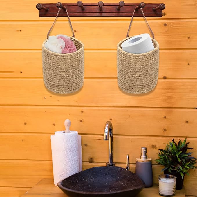 YOUEON Set of 2 Jute Hanging Basket 7.8" x 6.7", Small Wall Hanging Planter