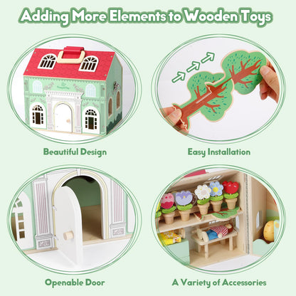 SIMPLIPLAY Montessori Wooden Garden Toys, 45pcs Wooden Dollhouse Kit