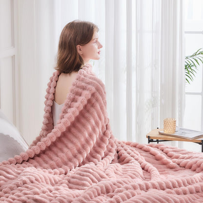 NEWCOSPLAY Super Soft Throw Blanket Pink Premium Silky Flannel Fleece 3D Ribbed Jacquard Lightweight Bed Blanket All Season Use (Pink Ribbed, Throw(50"x60"))