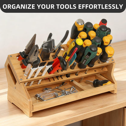 ValuXpro Bamboo Screwdriver Organizer - Tool Storage Organizer Workbench Desktop Rack - Hand Piler Tools Storage Holder -Standard Size