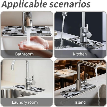 Kitchen Sink Splash Guard，White-black gray tiles Faucet Mat Sink Gadgets-Super