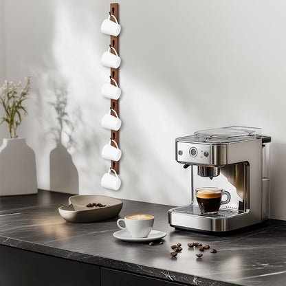 Scandinavian Style Solid Beech Hardwood Mug Rack - 6-Hook Wall-Mounted Coffee Cup Holder, Space-Saving Organizer for Kitchen/Coffee Bar/Room, Perfect Storage for Cups/Hats/Bags(Brown)