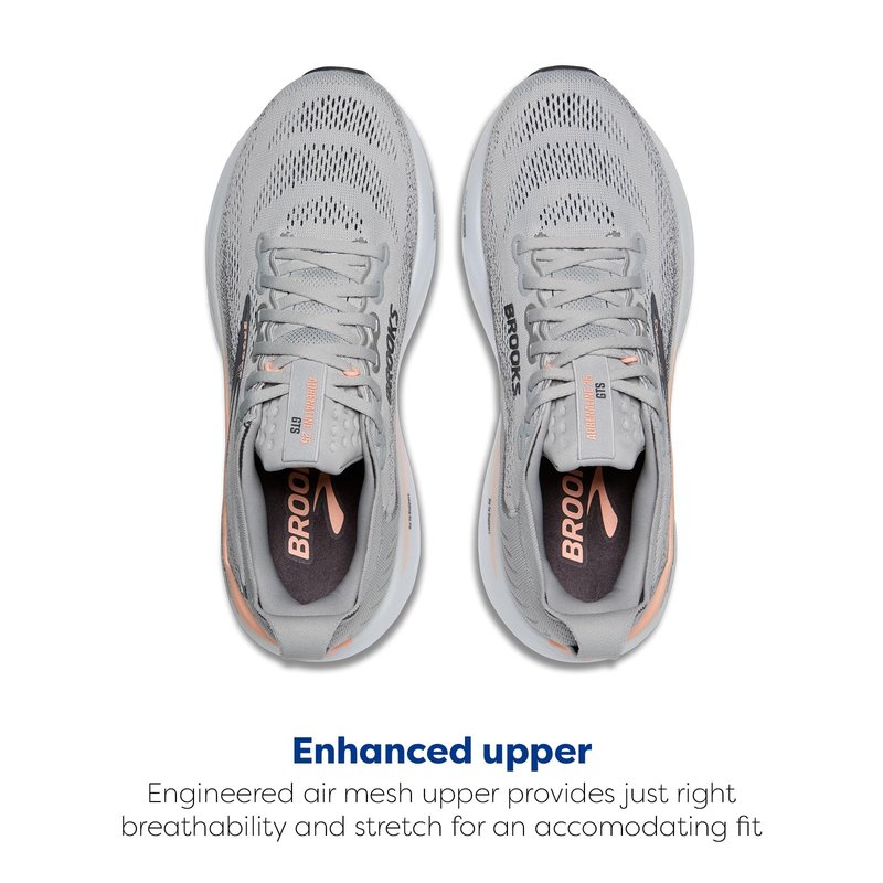 Brooks Women’s Adrenaline GTS 25 Supportive Running & Walking Shoe - Grey/Blackened Pearl/Coral - 5 Medium