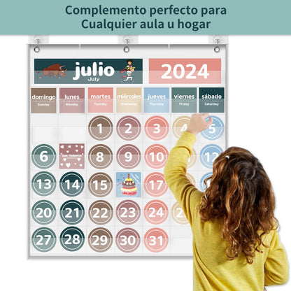 Monthly Calendar Pocket Chart for Classroom, Printed Days of The Week with Cards, Learning for Home or Kindergarten, Teacher Must Have Supplies That Fits Any School Décor (Spanish White)