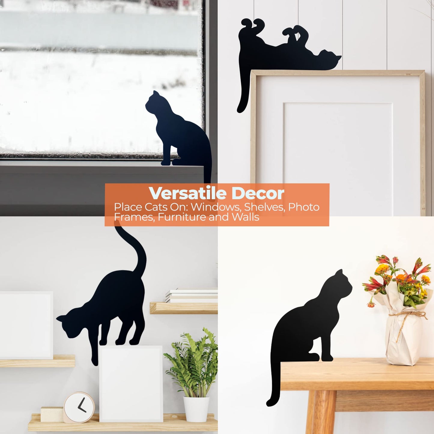 NORTHBYT Black Cat Wall Decor – Set of 3 Wooden Silhouettes for Home Office, Cat Art Decorations Statue Figurines, Cat Things Stuff for Cat Lovers, Women, Kitten Figure for Shelf