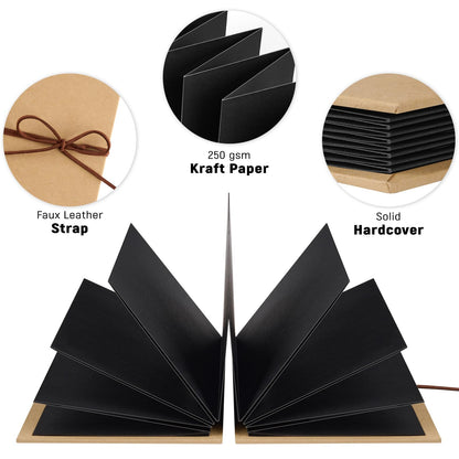 Mauproy 6 x 8 Inch Small Scrapbook Album with Black Pages, Stretchable Folding Photo Album with DIY Accessories Kit, Hardcover Memory Book Accordion Adventure Scrapbook