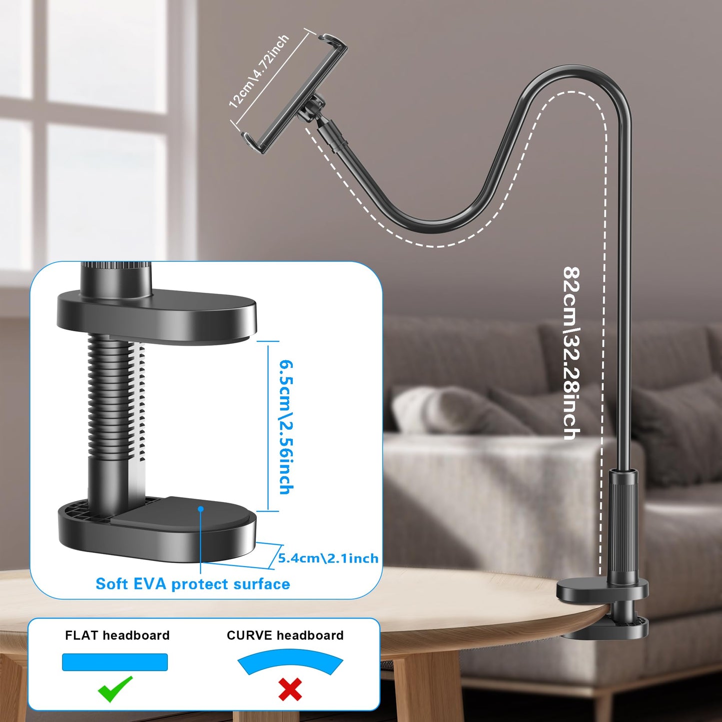 Kefotic Gooseneck Tablet Holder for Kindle Reading in Bed with Page Turner Remote, Hands Free Desk Bedside Lazy Arm Stand for Kindle Accessories, Gifts for Readers