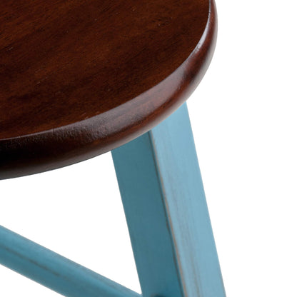 Winsome Ivy Square Leg Counter Stool, 29" in Rustic Light Blue and Walnut Classic Backless Bar Chairs for Kitchen & Dining Room Seating, Timeless Essential Furniture for Home, Dorm, Apartments