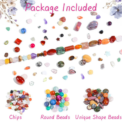 Beads for Jewelry Making, Mixed Bulk Natural Assorted Stone Beads for Crafts Bracelets Earrings Necklace, Semi Precious Gemstone Crystal Assortment Beads for Adults Women (0.5, Pounds)