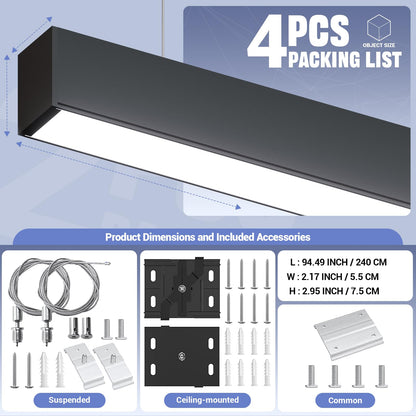 8FT LED Linear Light,100/90/80/70/60W Up and Down Light, 3000/4000/5000K CCT,Commercial And Residential Linear Lights Fixture for Office,Pendant Lights for Home,Shop,Garage,Basement,School-4Pack