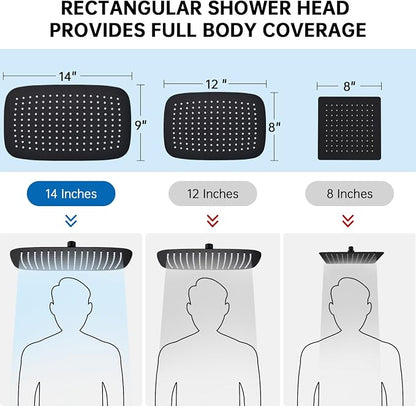 G-Promise All Metal 14 Inch Rain Shower Head with Massage Mode Handheld Spray Combo, 3-Way Diverter with Pause Setting, Full Body Coverage, Modern Bathroom Upgrade (Matte Black)