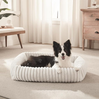 FURTIME Dog Bed for Small Dogs, Washable Orthopedic Dog Bed with Removable Cover, Rectangle Soft Calming Sleeping Puppy Bed Durable Pet Cuddler with Anti-Slip Bottom, Cream, S (20"x19"x6")