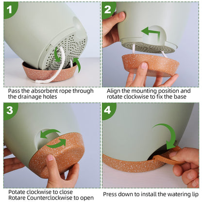 Vanslogreen Plant Pots Indoor 7/6.5/6/5.5/5 Inch Self Watering Planters for Indoor Plants with Drainage Hole, Plastic Flower Pots for Succulents, African Violet (Green)