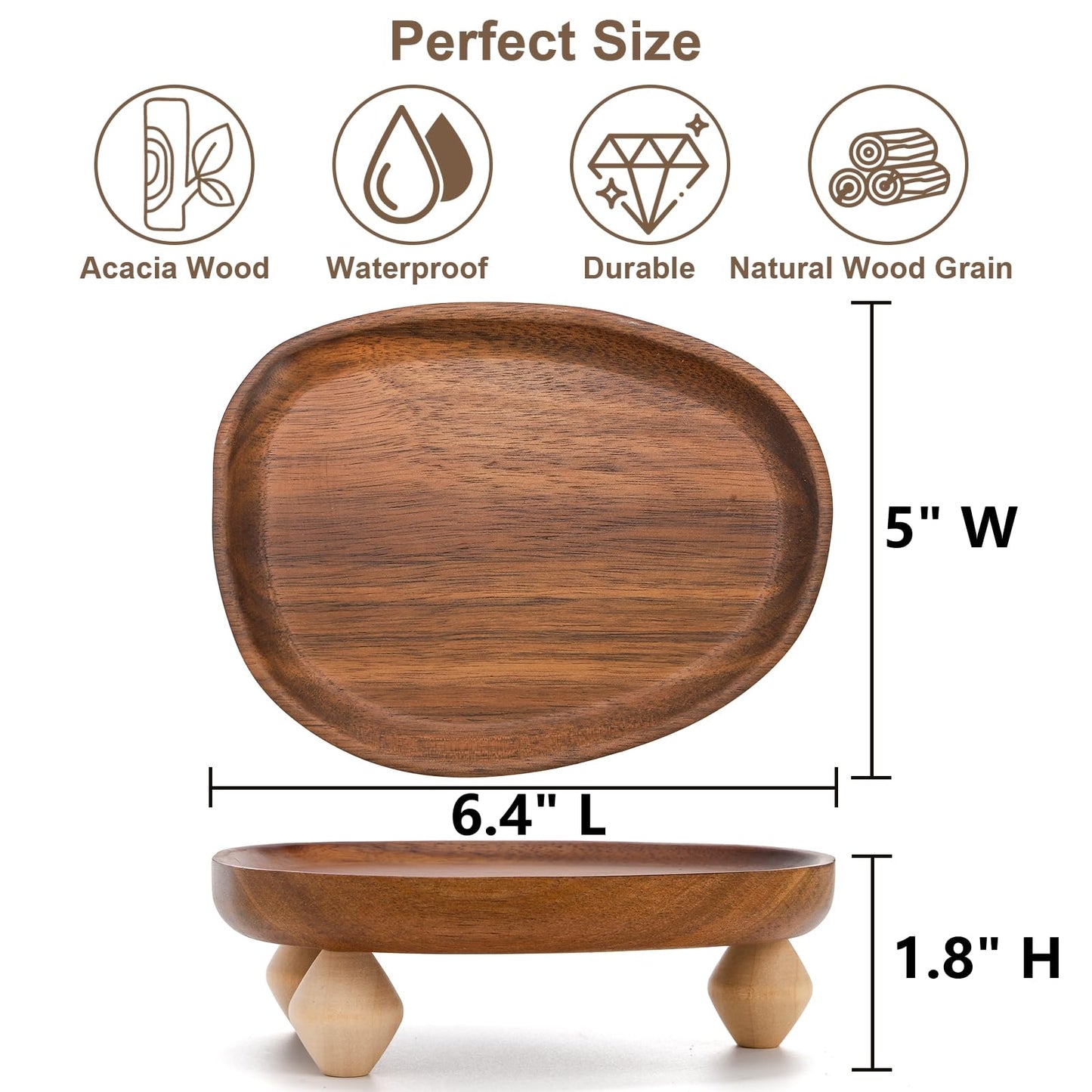 Dicunoy 2 Pack Handle Holder, 6" Wooden Display Riser Tray for Decor, Small Rustic Candle Plate Stand Pedestal for Display, Mini Candle Base Dish for Bathroom Counter Tabletop Centerpieces Kitchen