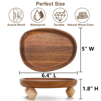 Dicunoy 2 Pack Handle Holder, 6" Wooden Display Riser Tray for Decor, Small Rustic Candle Plate Stand Pedestal for Display, Mini Candle Base Dish for Bathroom Counter Tabletop Centerpieces Kitchen