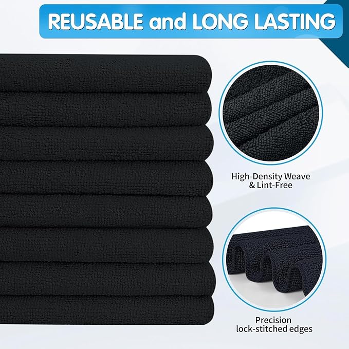 FIXSMITH Black Microfiber Cleaning Cloth -Pack of 24, Highly Absorbent Cleaning