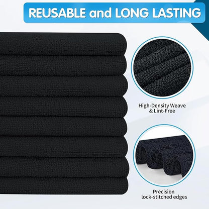 FIXSMITH Black Microfiber Cleaning Cloth -Pack of 12, Highly Absorbent Cleaning