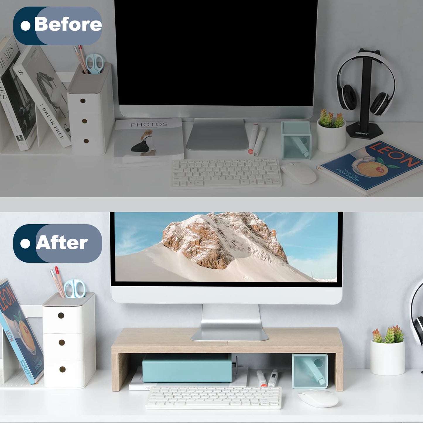 TEAMIX 20 inch + 14.2 inch Maple Monitor Stand Riser, Wood Monitor Stand for Desk TV/Screen/PC/Printer/Laptop Riser, Computer Stand with Keyboard Organizer, Desktop Shelf, Monitor Riser .