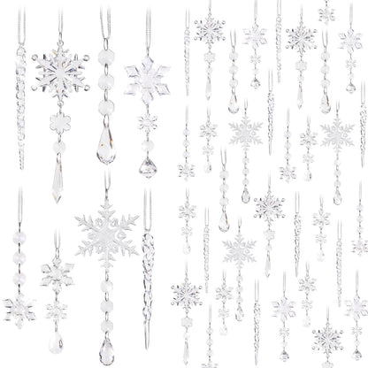 100 Pcs Christmas Tree Decoration Crystal Ornaments Hanging Snowflake Icicle Drop Crystal Christmas Ornaments for Tree Winter Wonderland Party Supplies