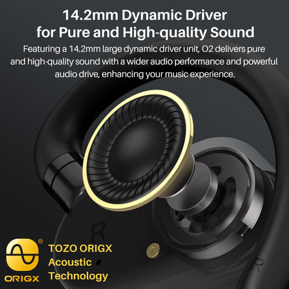 TOZO O2 True Open Ear Wireless Headphones Lightweight with Multi-Angle Adjustment, Bluetooth 5.3 Earbuds with Dual-Axis Design for Long-Lasting Comfort, Crystal-Clear Calls for Driving, Dark Black