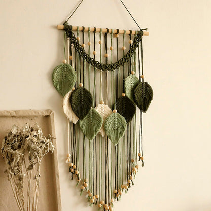 Artilady Macrame Wall Hanging -Handmade Sage Green Leaf Wall Tapestry,Boho Decorations for Bedroom Living Room Bathroom,Earthy Room Decor,Wedding Birthday for Women Girls