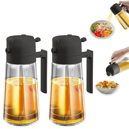 Oil Sprayer for Cooking, Big Capacity 550ml/19oz Oil Sprayer and Oil Pourer for Kitchen, Glass Olive Oil Dispenser Bottle for Cooking, Salad, Barbecue, Air Fryer