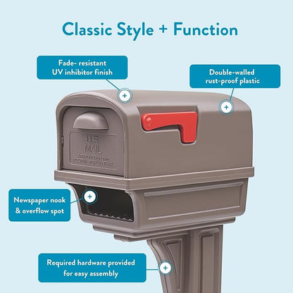 Architectural Mailboxes Gentry Mailbox with Post, Mocha, Large | Includes the matching post and all hardware. Durable plastic build with weather-resistant outdoor construction. USPS approved