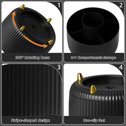 Marbrasse Desk Organizer, 360-Degree Rotating Pen Holder, Desk Organizers and Accessories with 5 Compartments Pencil Holder, Art Supply Storage Box Caddy for Office, Home (Black)