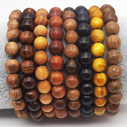 INSPIRELLE 8 Pieces Natural Wood Elastic Beaded Bracelet for Men and Women