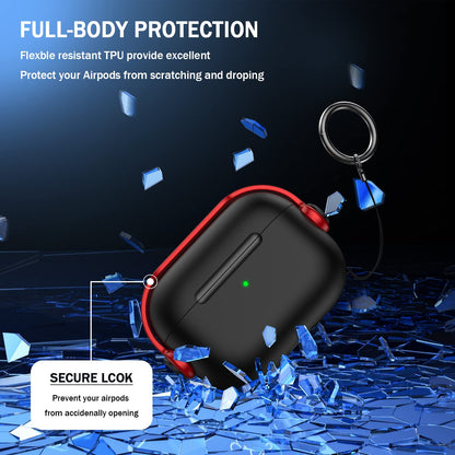 R-fun for Airpods Pro Case (2nd/1st Gen,2023/2022/2019) with Secure Lock & Cleaning Kit, Music Headset Earphone Protective Case Cover Compatible with Airpods Pro 2 (USB-C/Lightning Cable), Black/Red