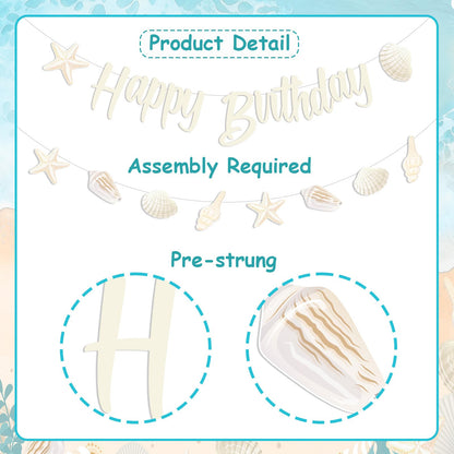 Kreatwow Sea Shell Happy Birthday Banner Beach Seashell Birthday Decorations Garland Beach Shell Party Decorations Ocean Themed Costal Seashell Starfish Party Under The Sea Mermaid Bday Decoration