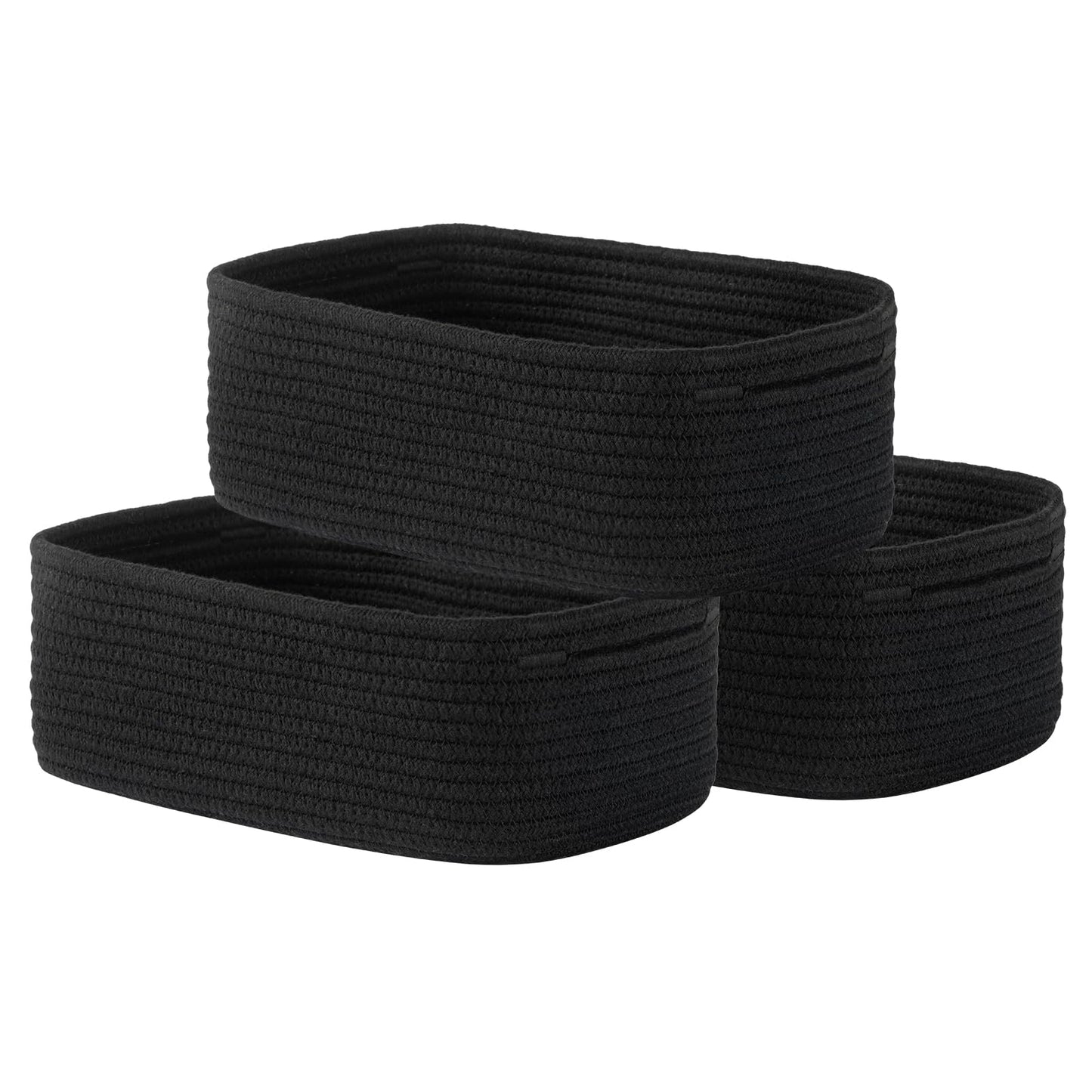 Small Woven Basket, 12 x 8 x 4.5 Inches, Storage Basket for Organizing, Cute Small Rope Shelf Closet Cube Storage Bins Baskets for Shelves, Dog Toy Gift Baskets Empty, 3 Packs, Black
