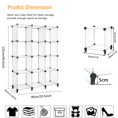 AWTATOS Cube Storage Organizer Storage 12 Cube Bookshelf DIY Plastic Closet Storage Shelves with Wooden Mallet, Ideal Storage Solution for Home, Bedroom, Translucent White
