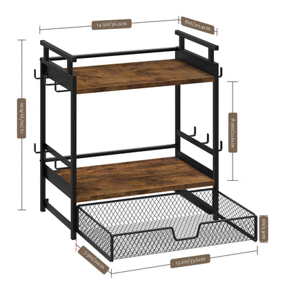 BCOZLUX Coffee Bar Organizer, 3 Tier Coffee Station Organizer for Countertop, Mug Cup Holder Stand with 12 Hooks, with K Cup Storage Drawer, Tea Organizers Accessories for Home Office