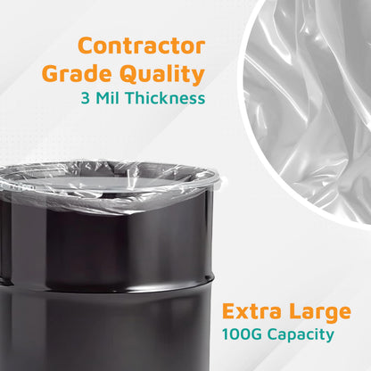 PlasticMill Contractor Bags Heavy Duty - Commercial, Industrial Garbage Bags - Clear Construction Trash Bags - Outdoor, Garden Trash Bags, 100-Gallon, 3 Mil, 67"x79" (10-Count)