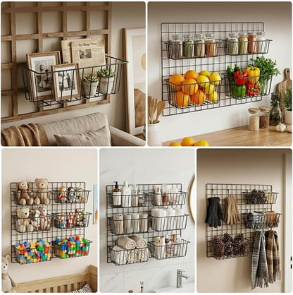 10 PCS Wire Baskets Wall Grid Panel Hanging Wire Basket Hanging Wall Baskets No