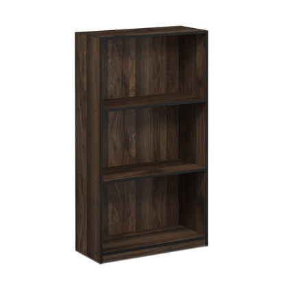 Furinno BASIC Book Shelf, 3-Tier Modern Bookshelf, Bookcase with Open Shelves, 9.3 x 21.8 x 39.5, for Living Room, Bedroom, Home Office, Columbia Walnut/Black
