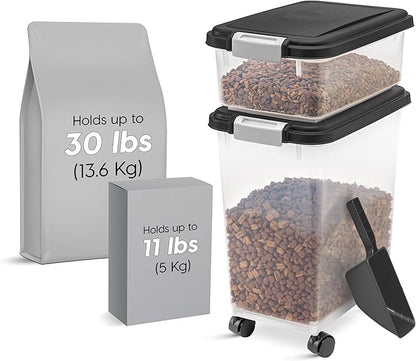 IRIS USA Dog Food Storage Container, 30 lbs & 11 lbs Combo, Cat Food Storage